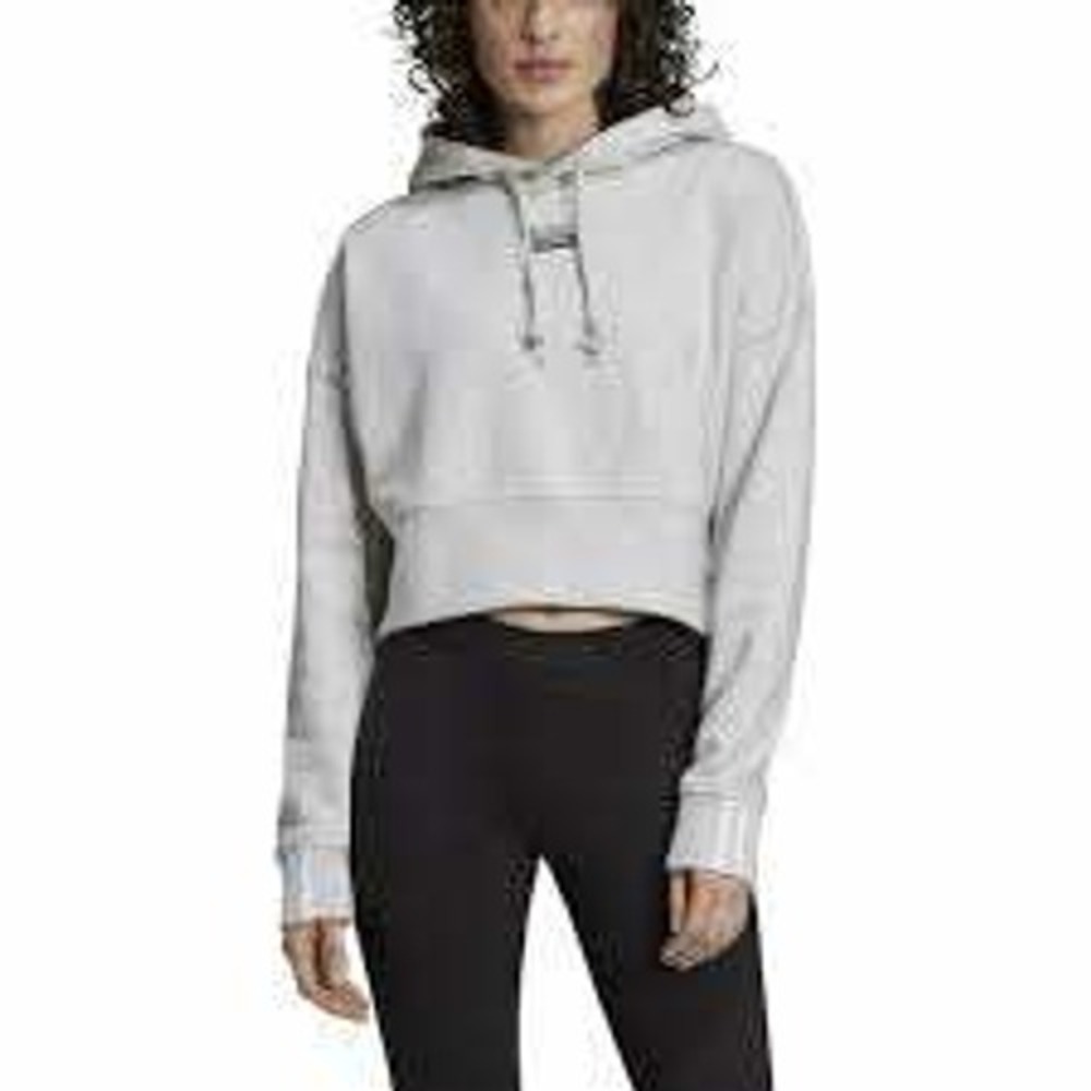 Adidas Women's Grey Cropped Hoodie‎ Sweatshirt Small Ryv Logo Casual